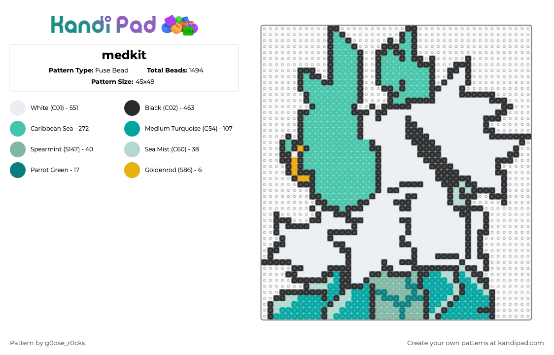 medkit - Fuse Bead Pattern by g0ose_r0cks on Kandi Pad - white,teal,phighting,roblox,medkit,healer,yea