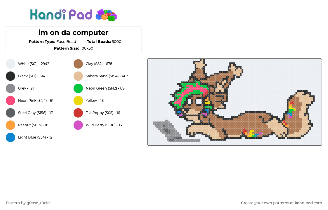 im on da computer - Fuse Bead Pattern by g0ose_r0cks on Kandi Pad - white,beige,tan,furry