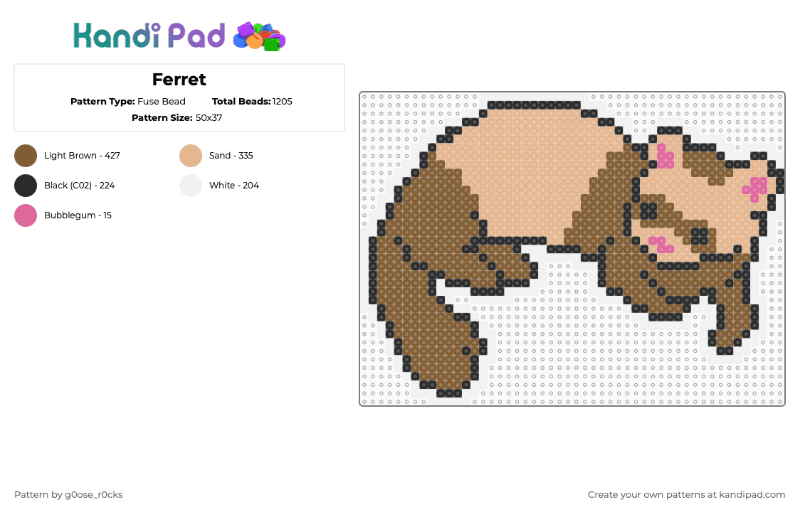 Ferret - Fuse Bead Pattern by g0ose_r0cks on Kandi Pad - beige,tan,ferret,stoat,pet,animal,brown,cute,noodle,baby