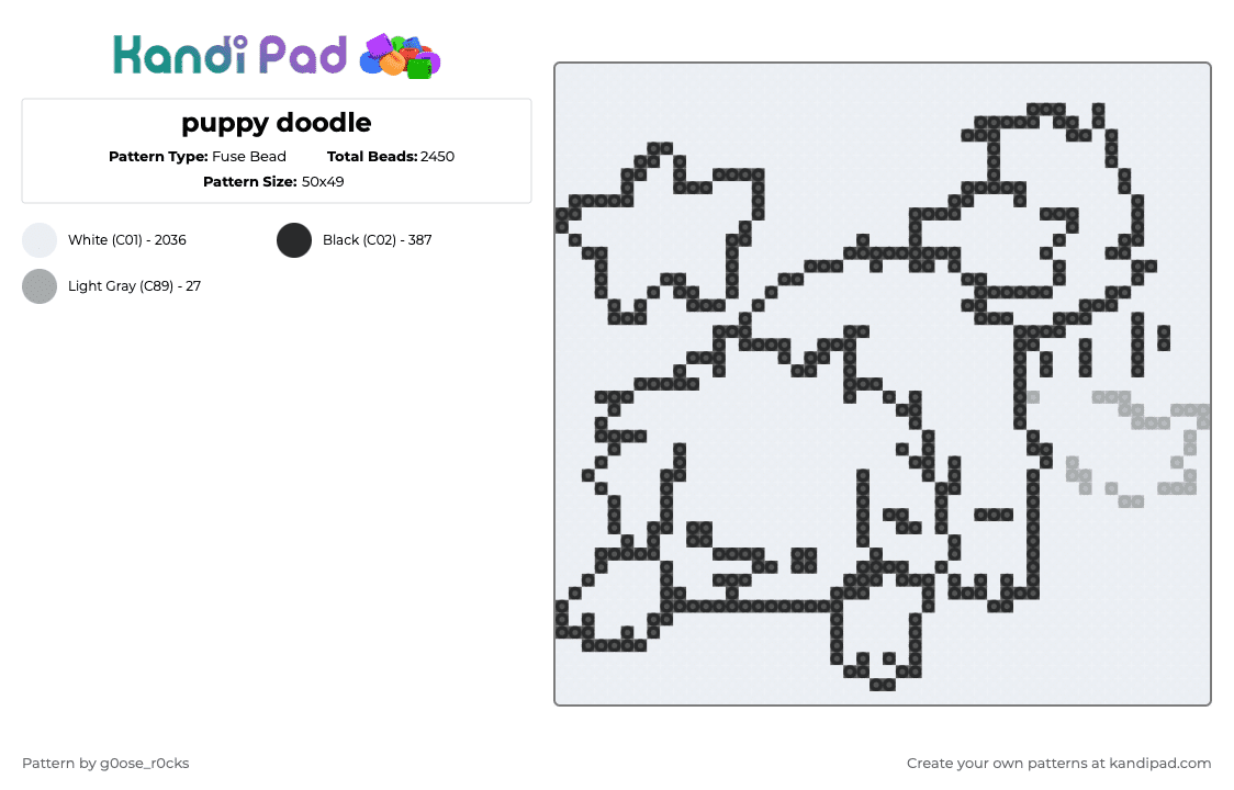 puppy doodle - Fuse Bead Pattern by g0ose_r0cks on Kandi Pad - white