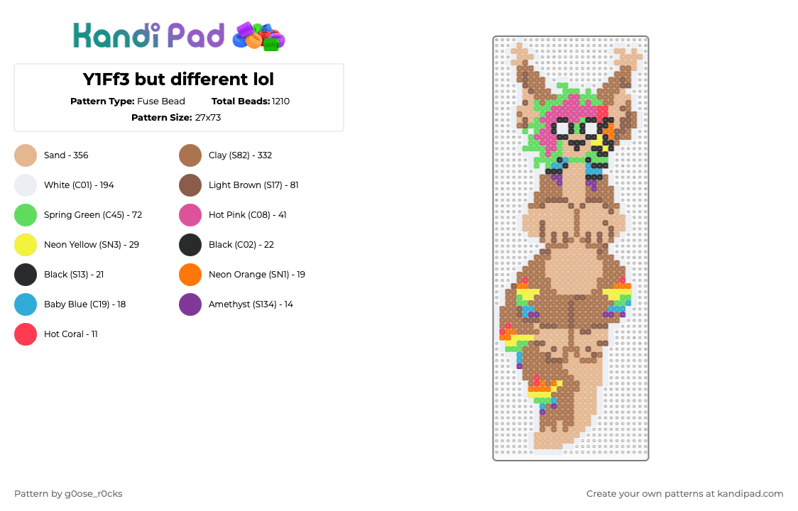 Y1Ff3 but different lol - Fuse Bead Pattern by g0ose_r0cks on Kandi Pad - tan,beige,furry,fursona,border collie,dog,sparkledog,lynx,animal,rainbow