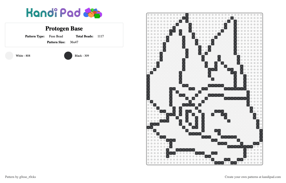 Protogen Base - Fuse Bead Pattern by g0ose_r0cks on Kandi Pad - black, white