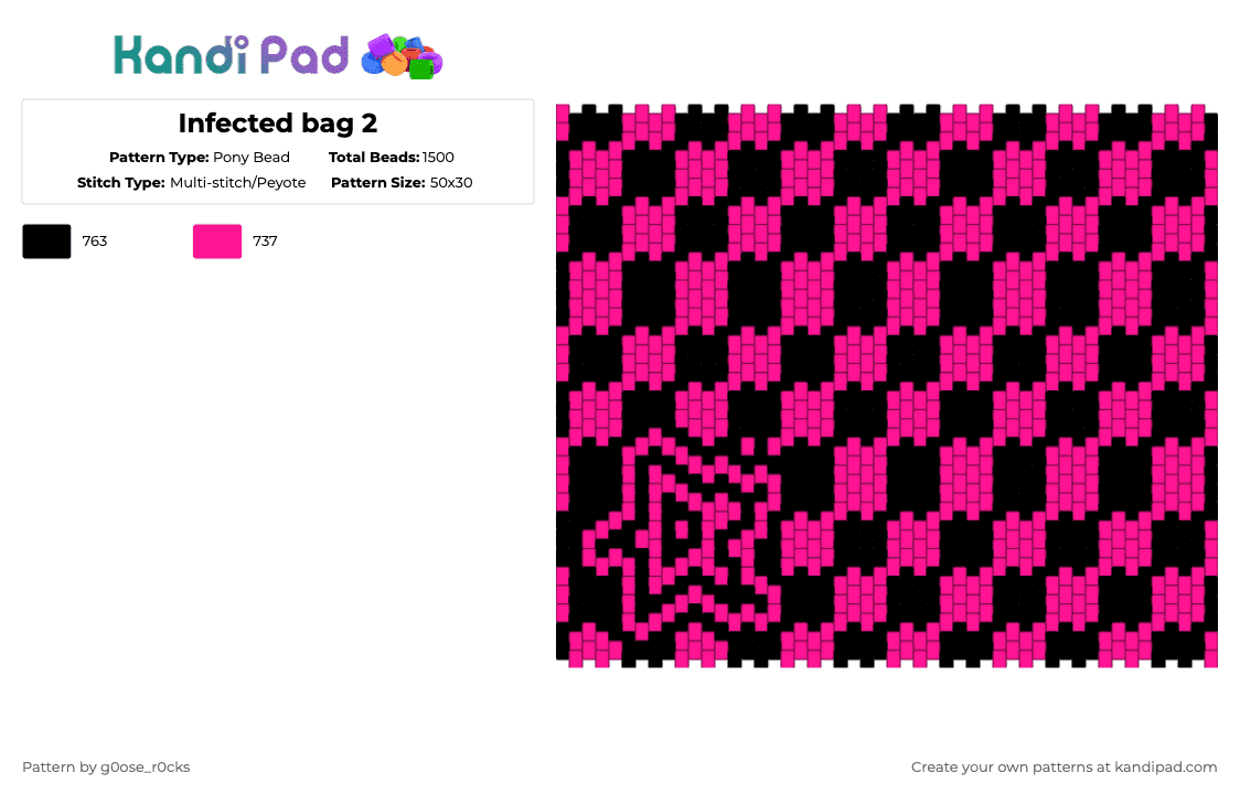 Infected bag 2 - Pony Bead Pattern by g0ose_r0cks on Kandi Pad - pink,black,bleh