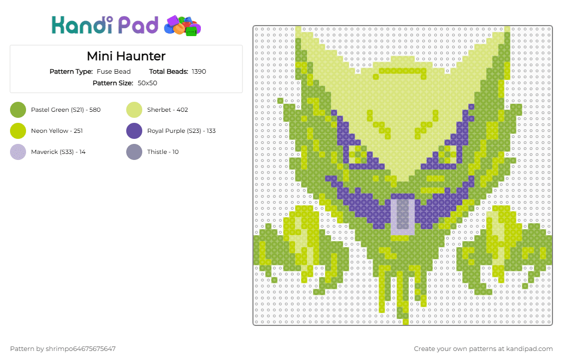 Mini Haunter - Fuse Bead Pattern by shrimpo64675675647 on Kandi Pad - yellow,green