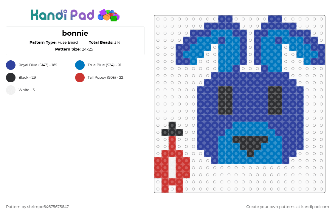 Bonnie Fuse Bead Pattern - Kandi Pad | Kandi Patterns, Fuse Bead ...
