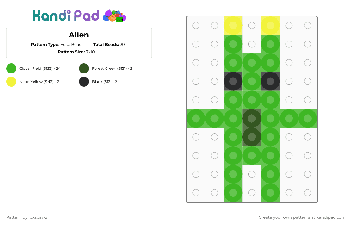 Alien - Fuse Bead Pattern by foxzpawz on Kandi Pad - green,alien,alien animal