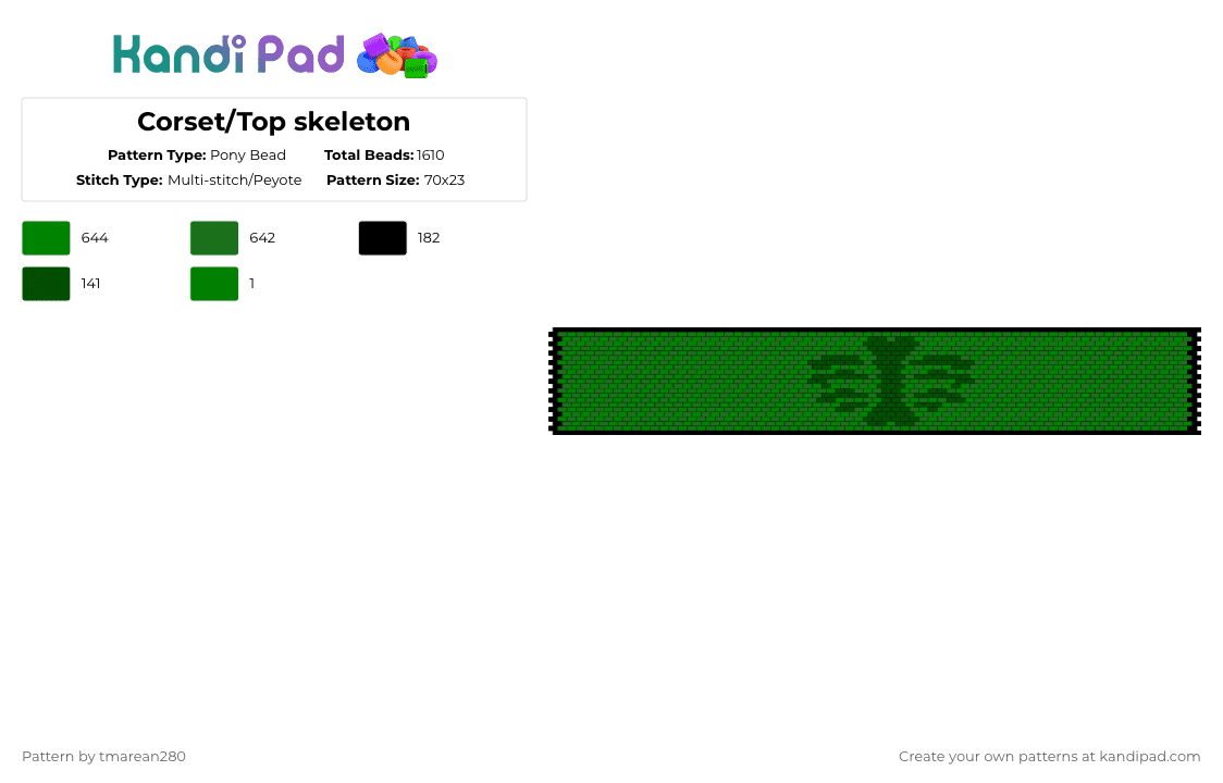 Corset/Top skeleton - Pony Bead Pattern by tmarean280 on Kandi Pad - green,cotdpunkrock,corset,top