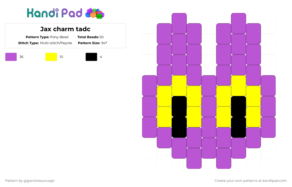 Jax charm tadc - Pony Bead Pattern by giganotosaurusgir on Kandi Pad - pink