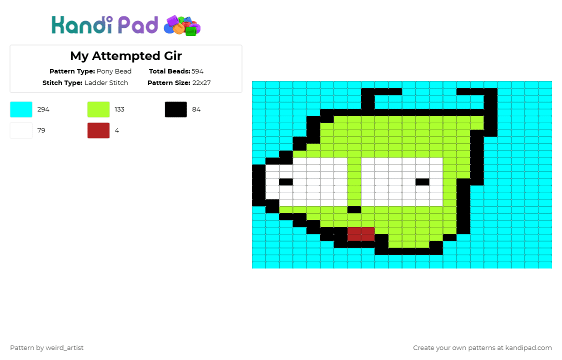 My Attempted Gir - Pony Bead Pattern by snoopygurl on Kandi Pad - light blue