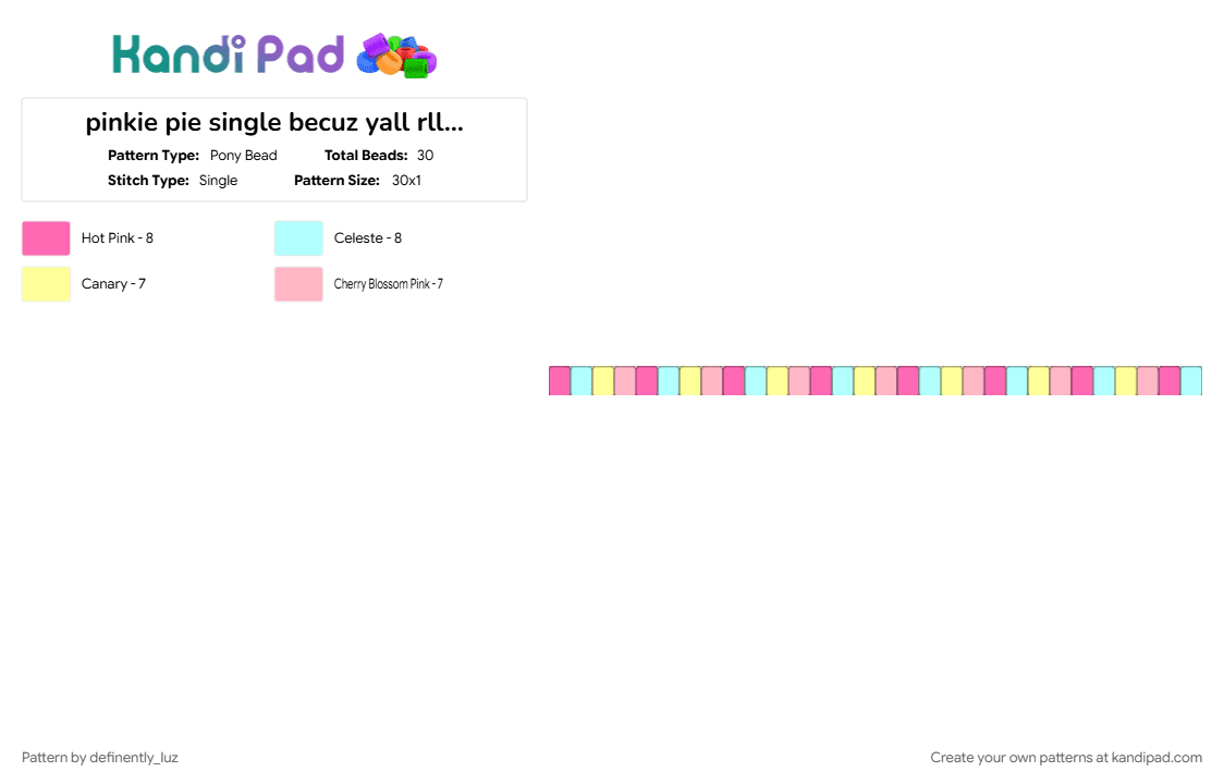 pinkie pie single becuz yall rlly liked mah pinkie star :3 - Pony Bead Pattern by definently_luz on Kandi Pad - pink