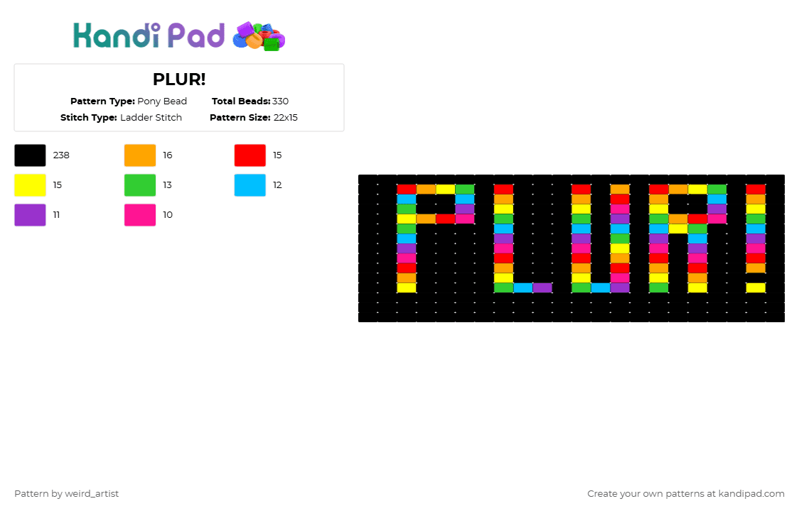 PLUR! - Pony Bead Pattern by snoopygurl on Kandi Pad - black,orange,green,colorful