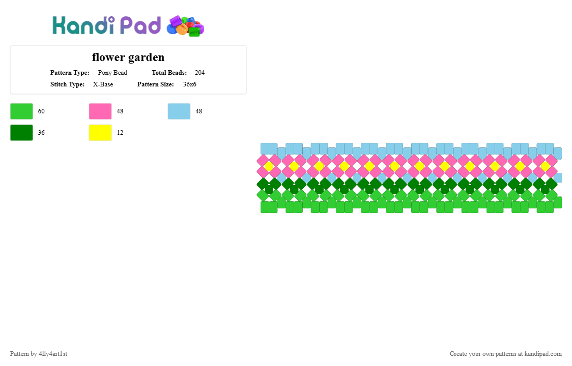 flower garden - Pony Bead Pattern by snoopygurl on Kandi Pad - green,pink,light blue