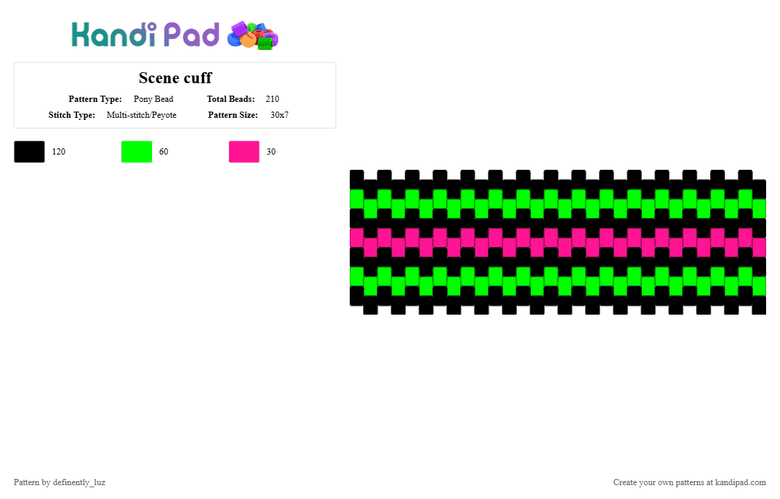 Scene cuff - Pony Bead Pattern by definently_luz on Kandi Pad - green, pink