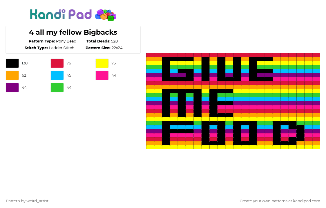 4 all my fellow Bigbacks - Pony Bead Pattern by definently_luz on Kandi Pad - orange, pink, red, yellow