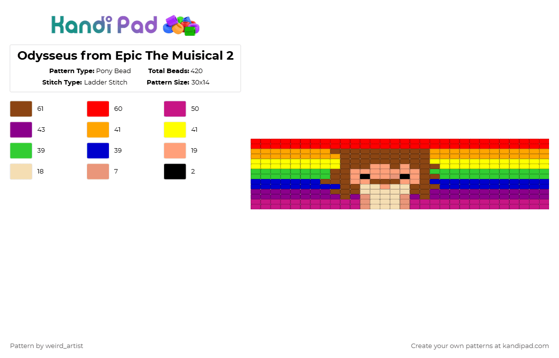 Odysseus from Epic The Muisical 2 - Pony Bead Pattern by snoopygurl on Kandi Pad - red,orange,pink