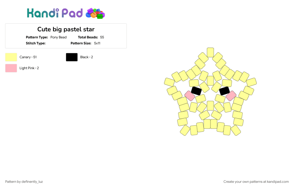 Cute big pastel star - Pony Bead Pattern by definitely_luz on Kandi Pad - yellow