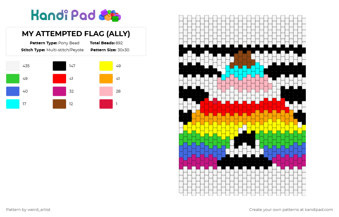 MY ATTEMPTED FLAG (ALLY) - Pony Bead Pattern by snoopygurl on Kandi Pad - white,pink,yellow,blue,colorful