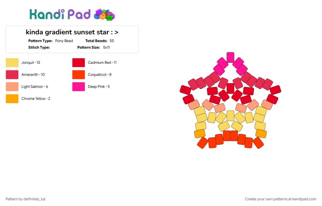 kinda gradient sunset star : > - Pony Bead Pattern by definitely_luz on Kandi Pad - red, yellow