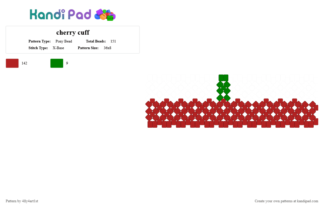 Cherry cuff Pony Bead Pattern - Kandi Pad | Kandi Patterns, Fuse Bead ...