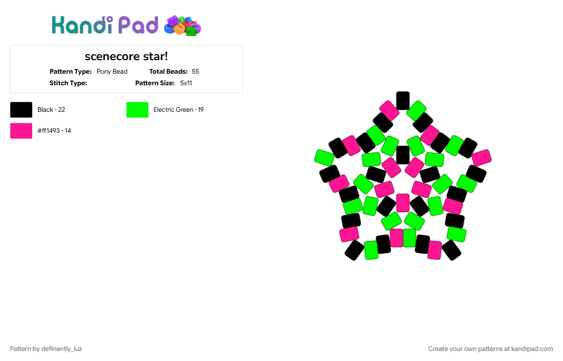 scenecore star! - Pony Bead Pattern by definently_luz on Kandi Pad - green, pink