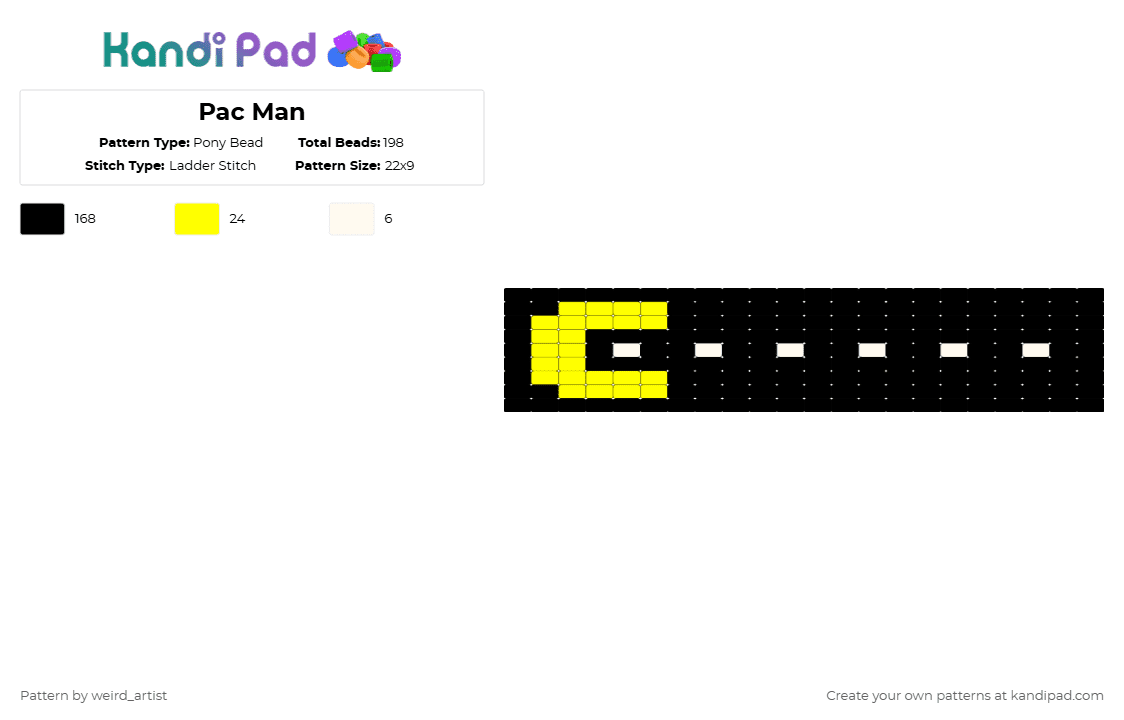 Pac Man - Pony Bead Pattern by definently_luz on Kandi Pad - black, yellow
