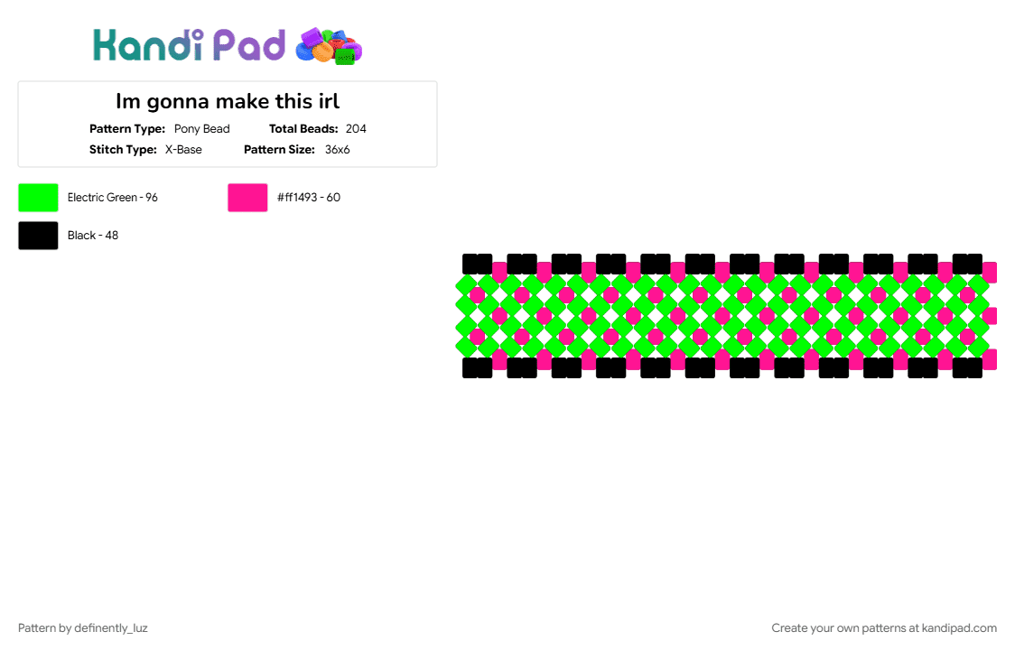 Im gonna make this irl - Pony Bead Pattern by definently_luz on Kandi Pad - green, pink