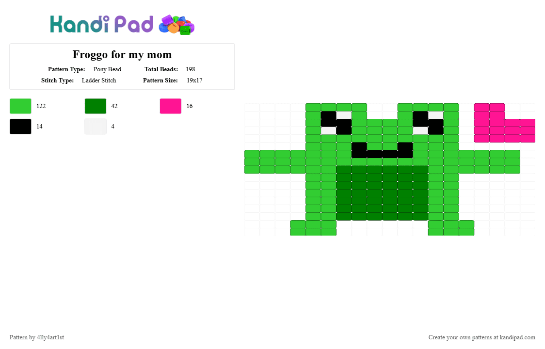 Froggo for my mom - Pony Bead Pattern by definently_luz on Kandi Pad - green