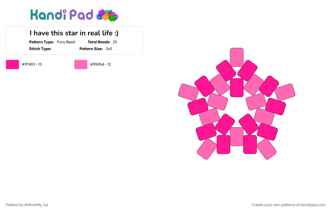 I have this star in real life :) - Pony Bead Pattern by definitely_luz on Kandi Pad - pink