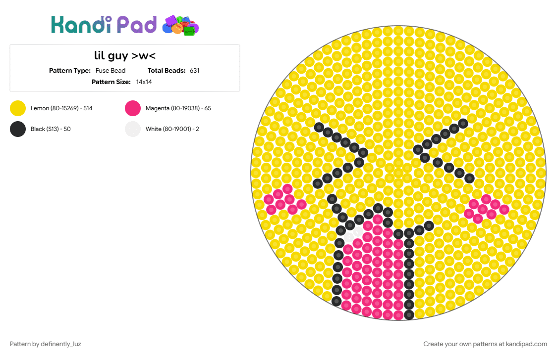 lil guy >w - Fuse Bead Pattern by definently_luz on Kandi Pad - yellow
