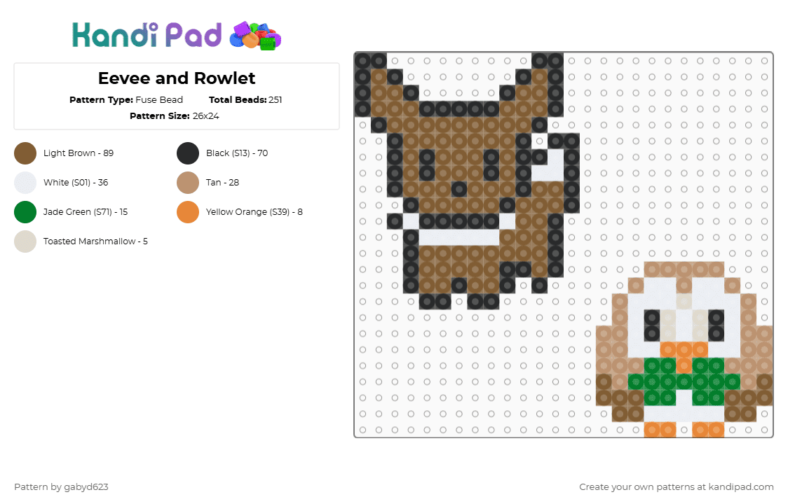 Eevee and Rowlet - Fuse Bead Pattern by gabyd623 on Kandi Pad - tan
