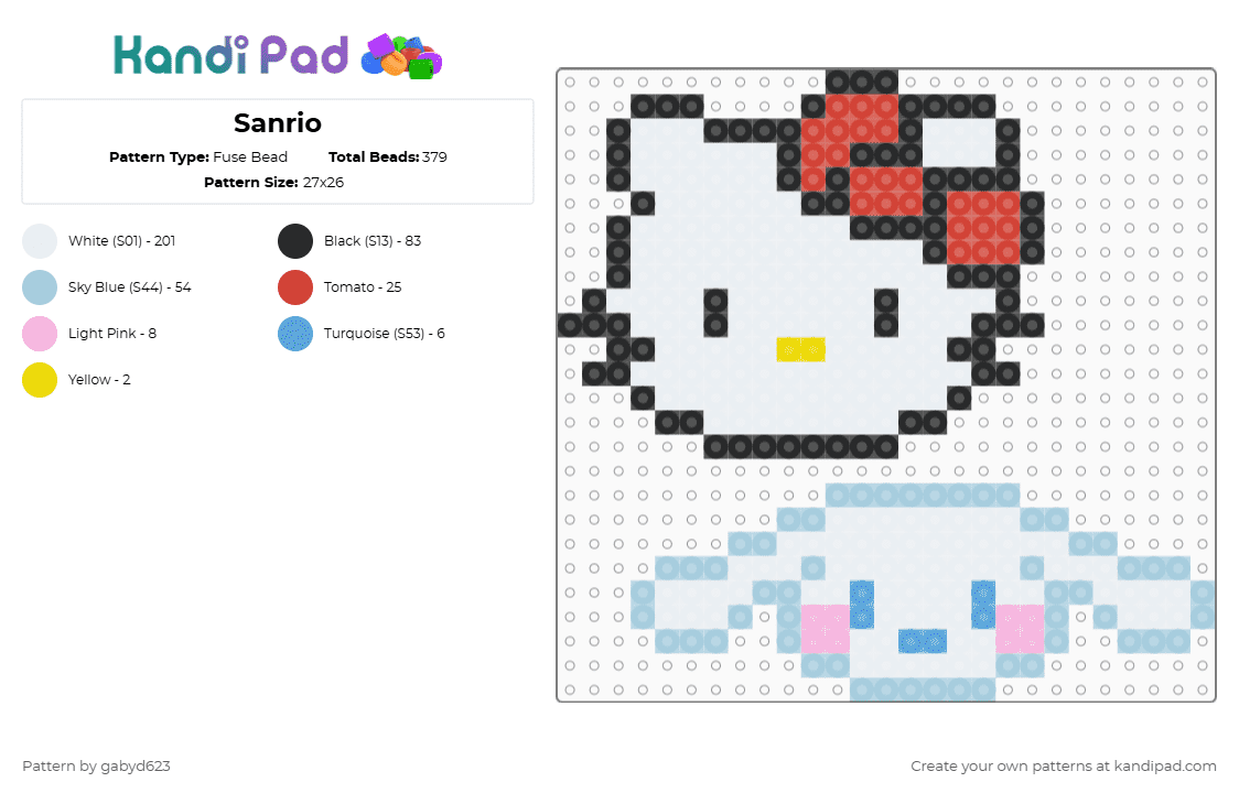 Sanrio - Fuse Bead Pattern by gabyd623 on Kandi Pad - white,red,light blue
