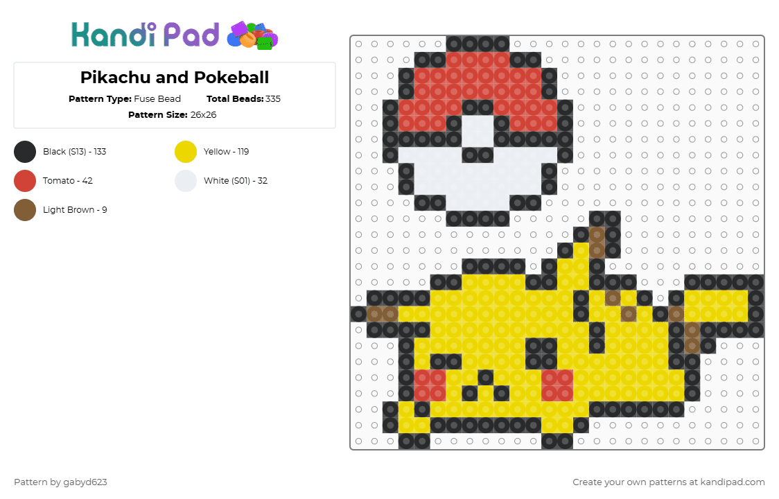 Pikachu and Pokeball - Fuse Bead Pattern by gabyd623 on Kandi Pad - yellow