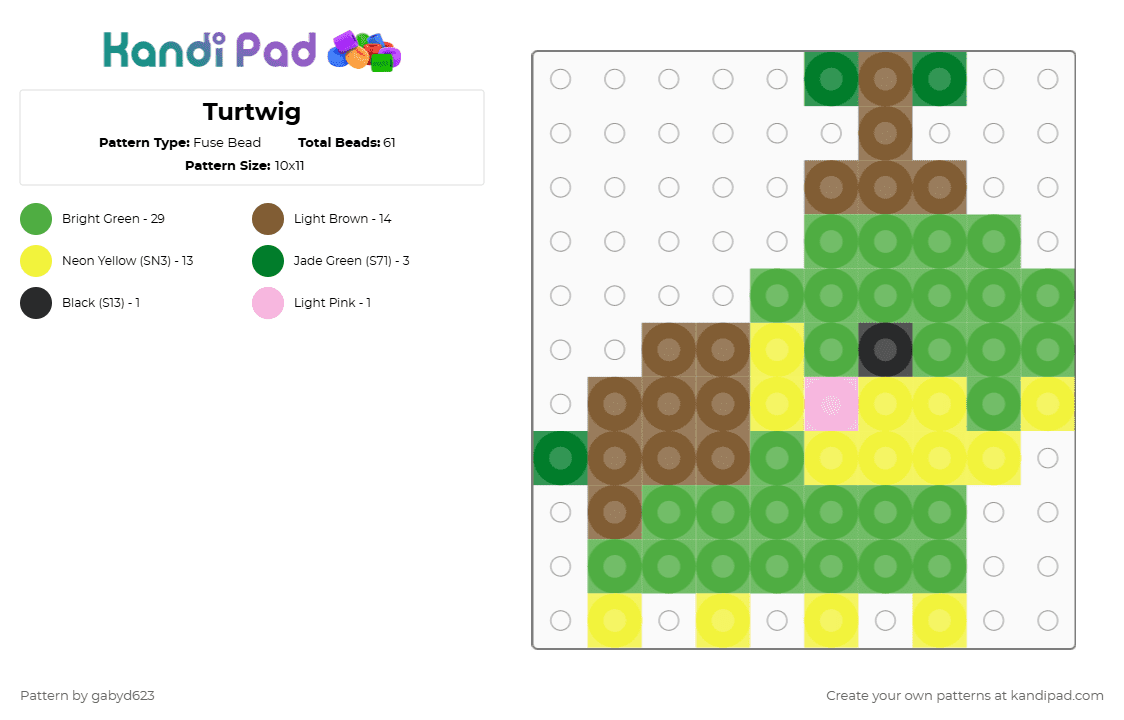 Turtwig - Fuse Bead Pattern by gabyd623 on Kandi Pad - green