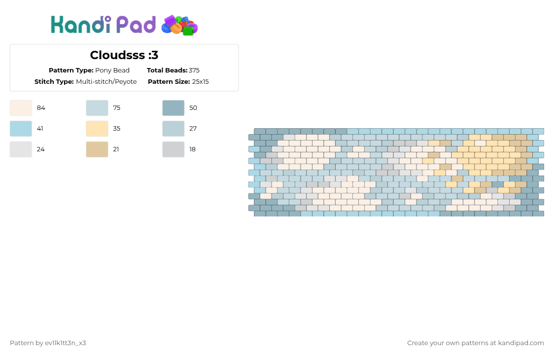 Cloudsss :3 - Pony Bead Pattern by ev1lk1tt3n_x3 on Kandi Pad - white,light blue,beige