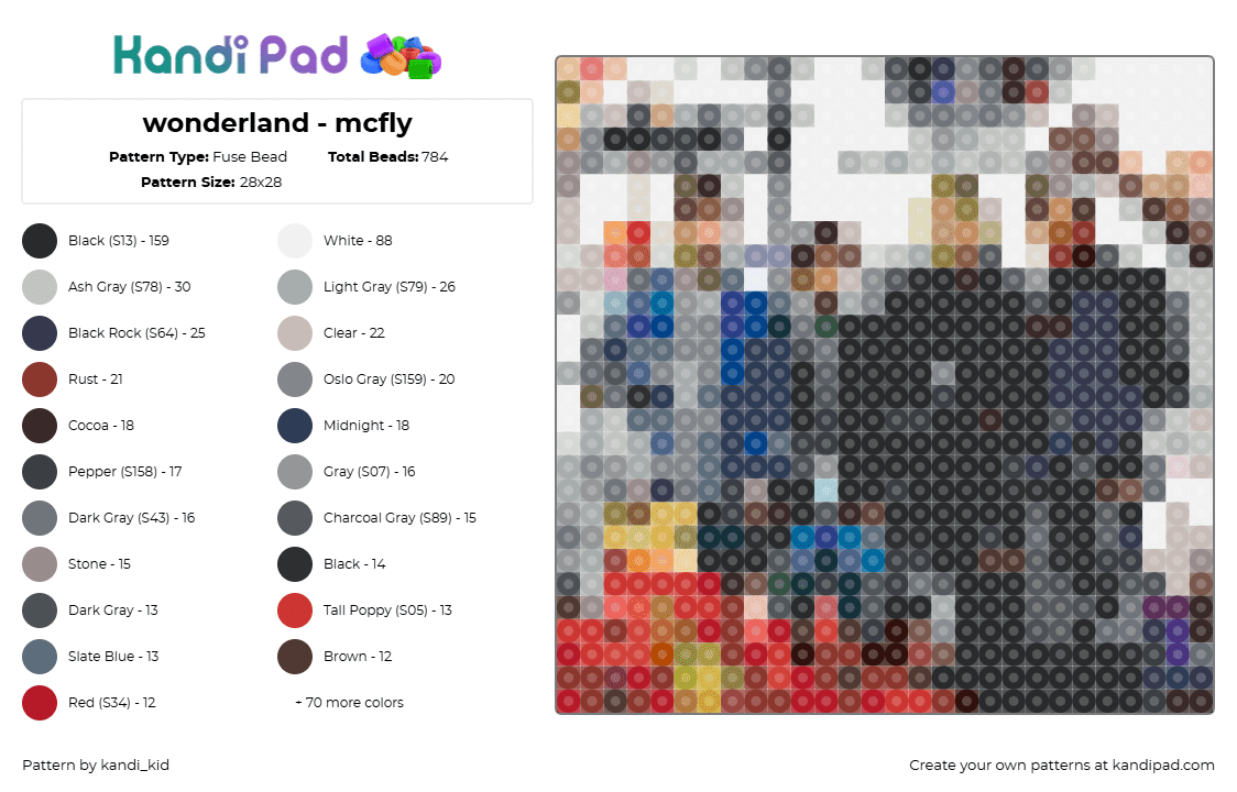 wonderland - mcfly - Fuse Bead Pattern by kandi_kid on Kandi Pad - mcfly,album,band,music,gray