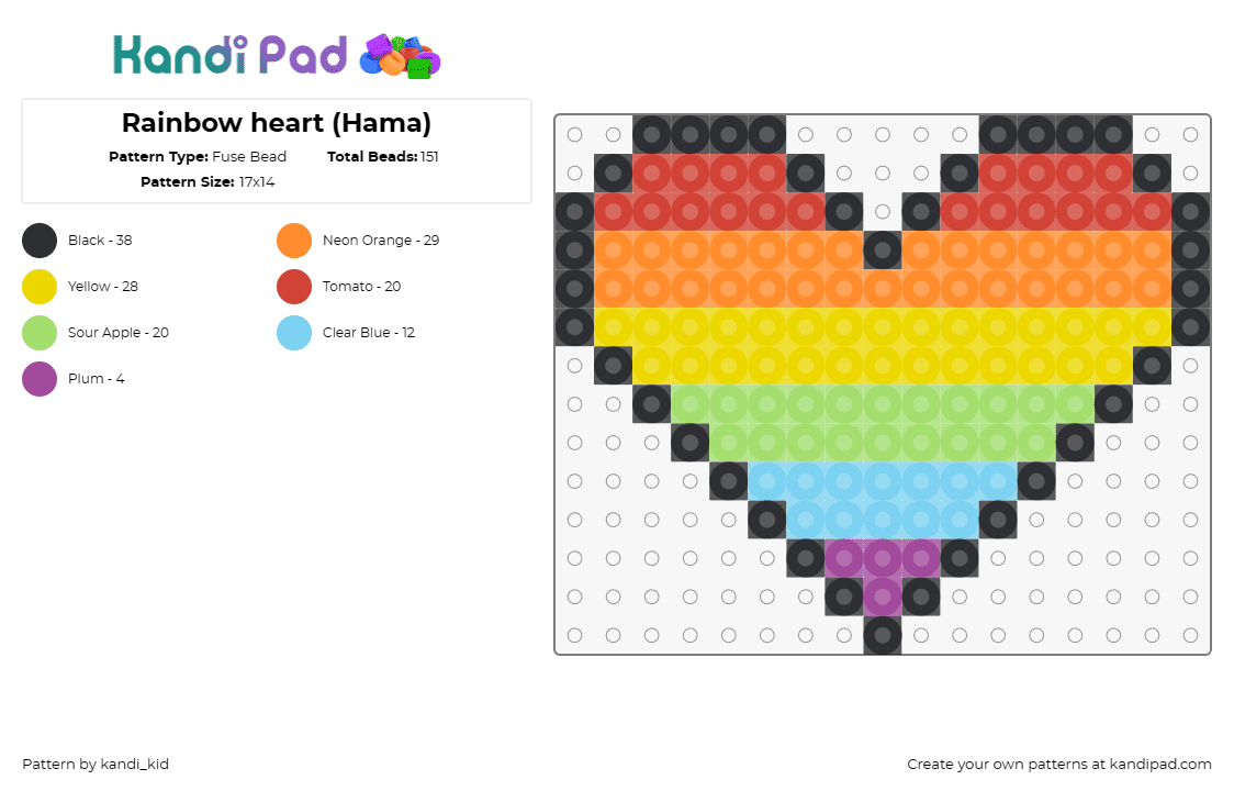 Rainbow heart (Hama) - Fuse Bead Pattern by kandi_kid on Kandi Pad - heart,rainbow,pride,love,valentine,colorful