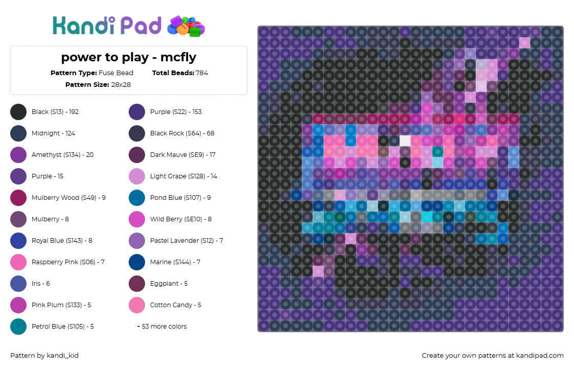 power to play - mcfly - Fuse Bead Pattern by kandi_kid on Kandi Pad - mcfly,album,band,music,pink,purple