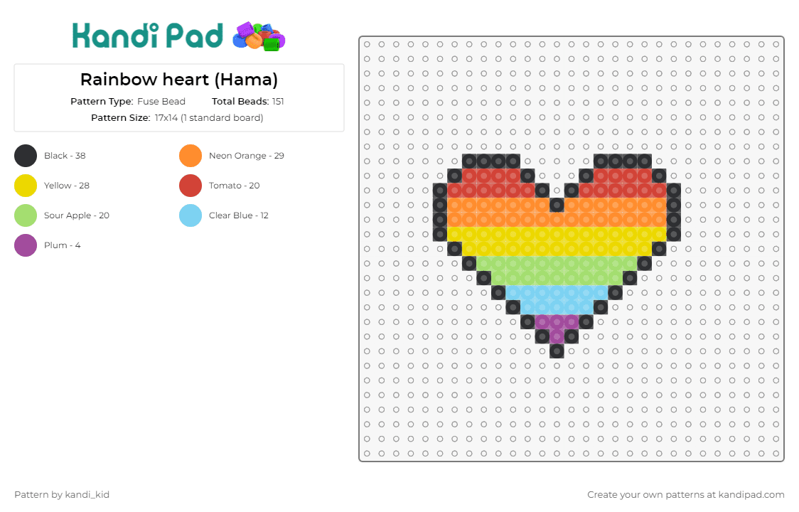 Rainbow heart (Hama) - Fuse Bead Pattern by kandi_kid on Kandi Pad - hearts,rainbows