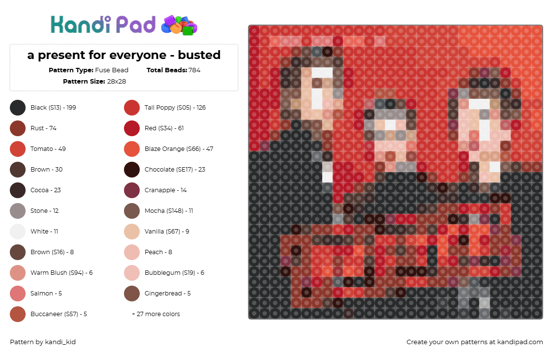 a present for everyone - busted - Fuse Bead Pattern by kandi_kid on Kandi Pad - busted,album,band,music,red,black