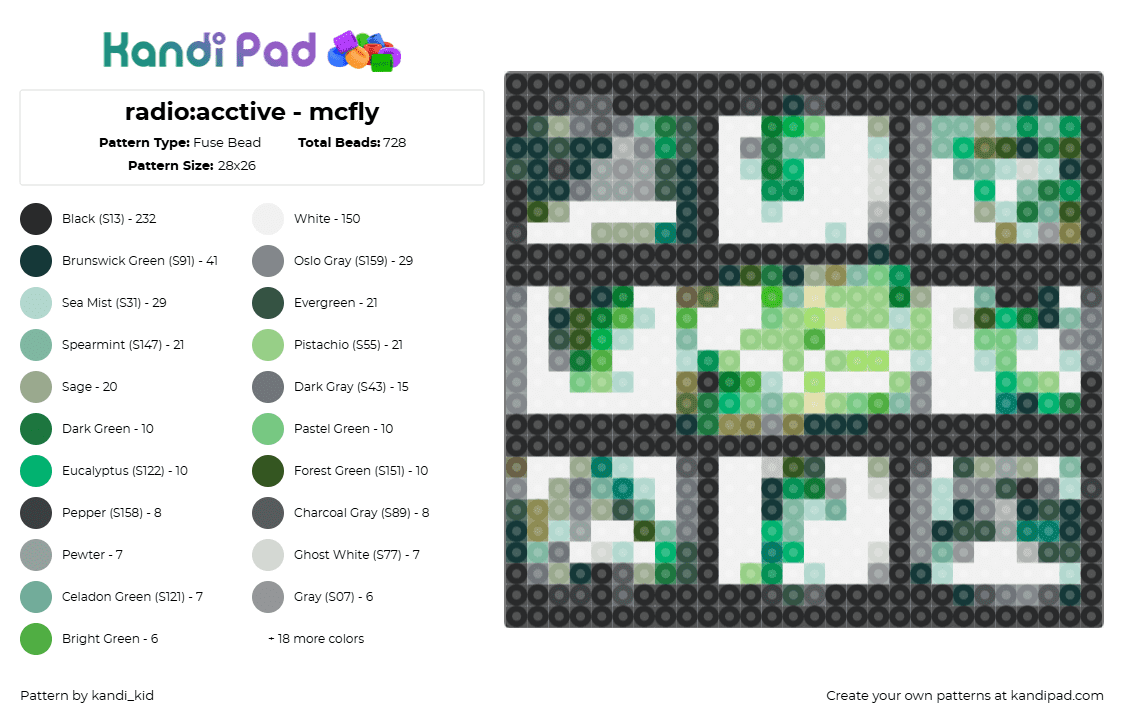 radio:acctive - mcfly - Fuse Bead Pattern by kandi_kid on Kandi Pad - mcfly,album,band,music,green,black