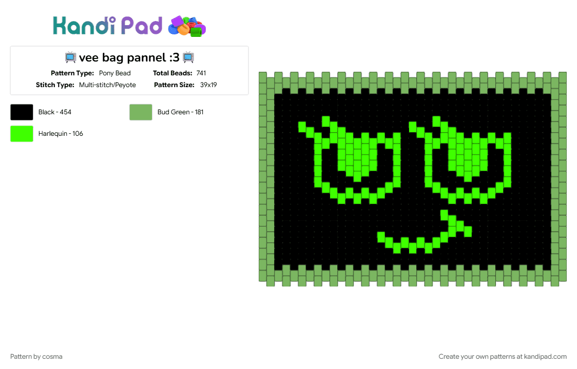 📺vee bag pannel :3📺 - Pony Bead Pattern by cosma on Kandi Pad - black, green