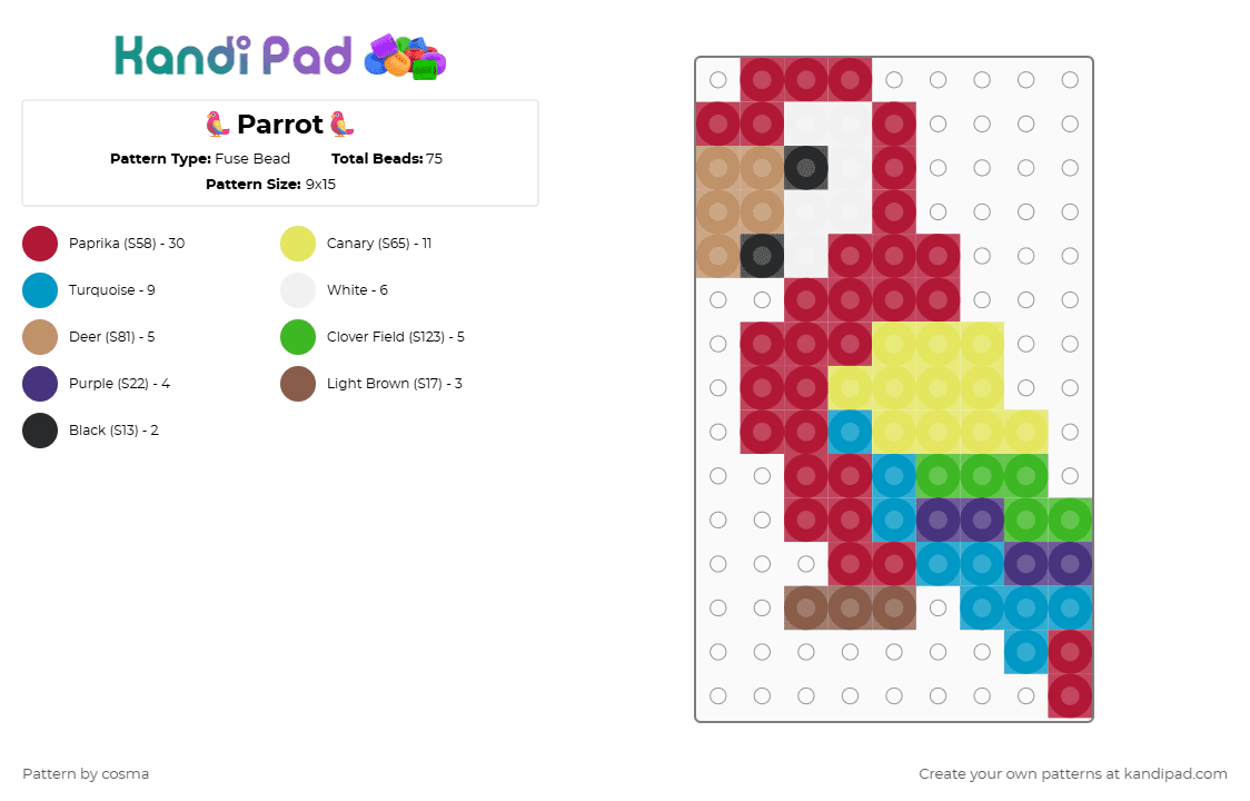 🦜Parrot🦜 - Fuse Bead Pattern by cosma on Kandi Pad - red,yellow