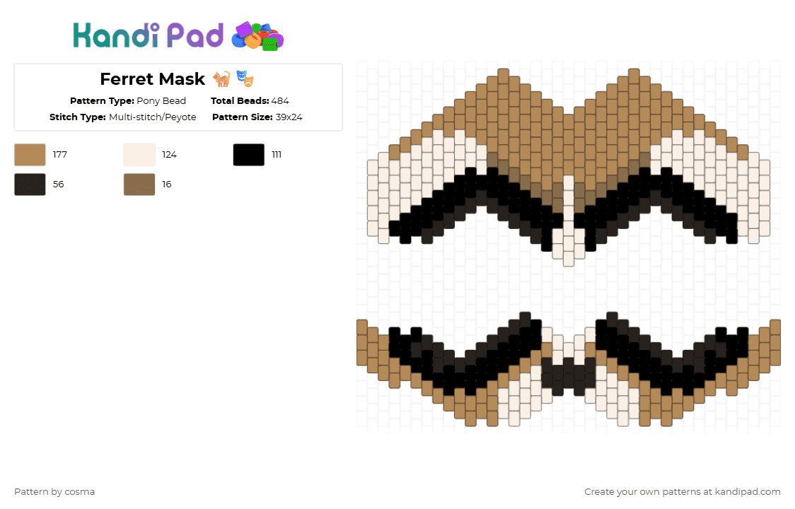 Ferret Mask 🐈🎭 - Pony Bead Pattern by cosma on Kandi Pad - tan, white