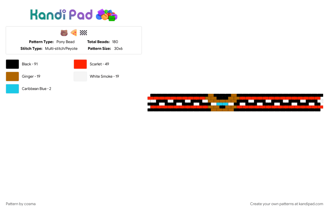 🐻🍕🏁 - Pony Bead Pattern by cosma on Kandi Pad - black, fnaf, free, kandi, peyote, red