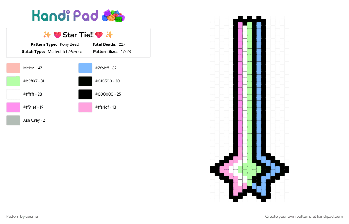✨❤️Star Tie!!❤️✨ - Pony Bead Pattern by cosma on Kandi Pad - light blue, pink, yellow