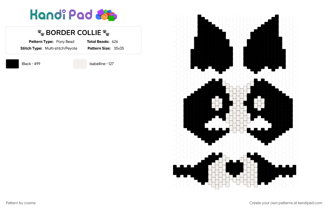 🐾BORDER COLLIE🐾 - Pony Bead Pattern by cosma on Kandi Pad - black, border collie, dog, mask