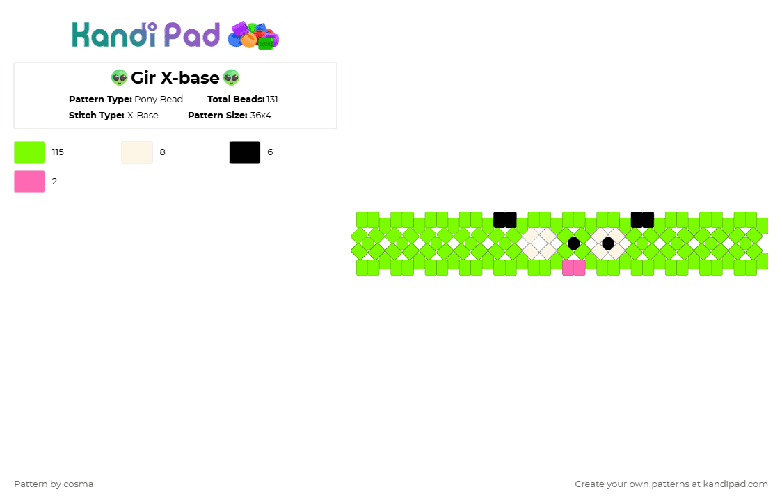 👽Gir X-base👽 - Pony Bead Pattern by cosma on Kandi Pad - green