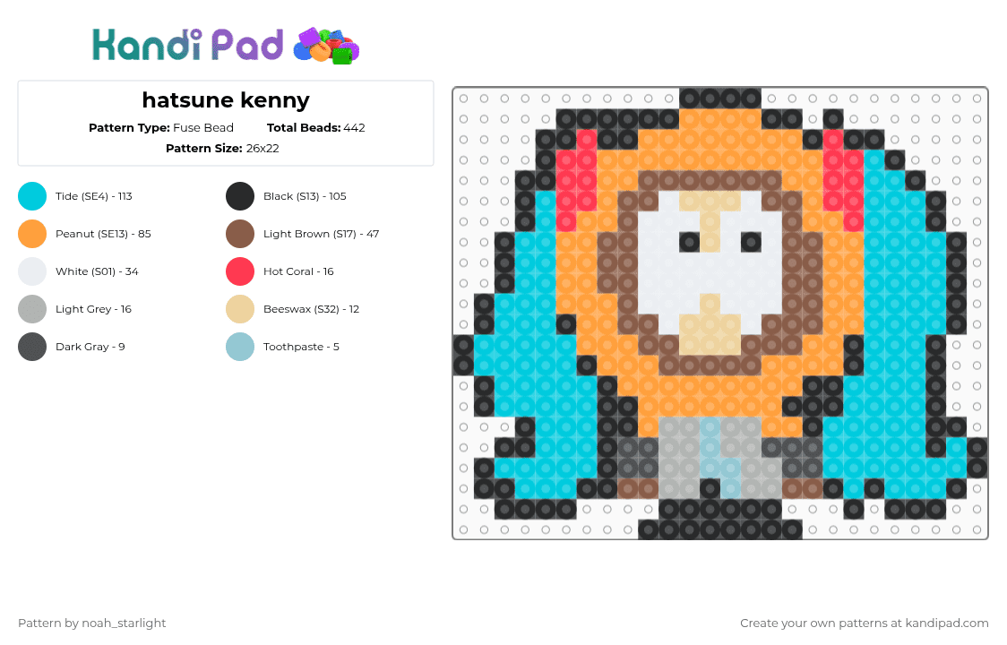 hatsune kenny - Fuse Bead Pattern by noah_starlight on Kandi Pad - light blue,orange,tan