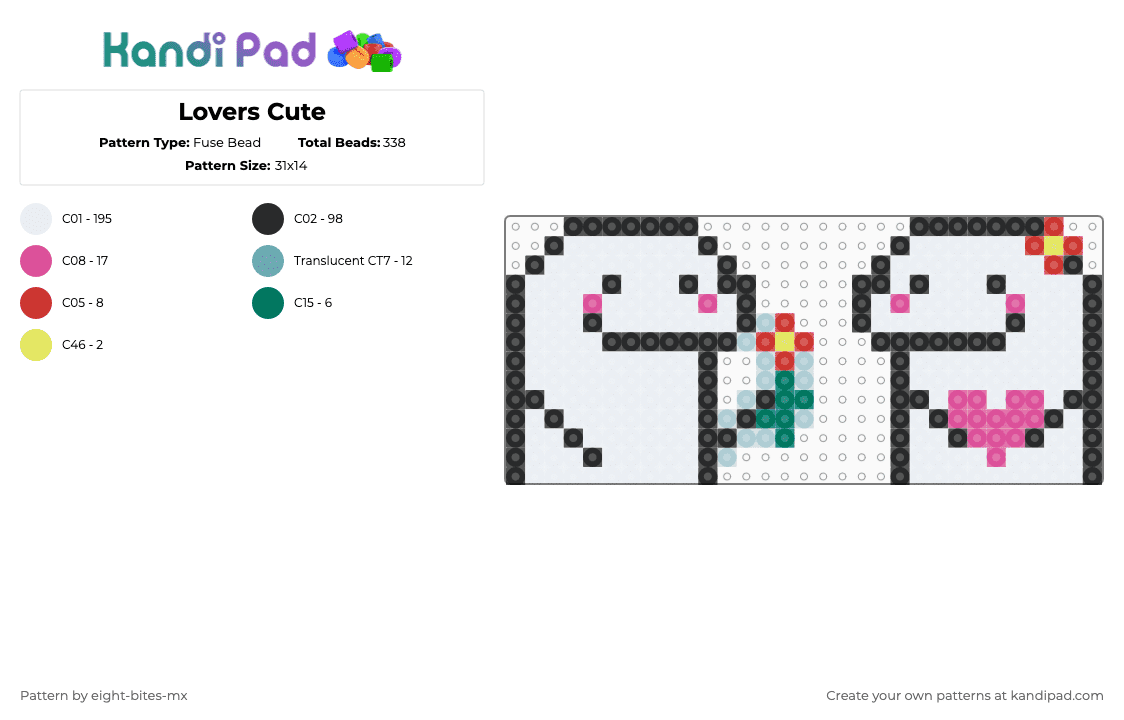 Lovers Cute - Fuse Bead Pattern by eight-bites-mx on Kandi Pad - white,pink,teal,love,amor