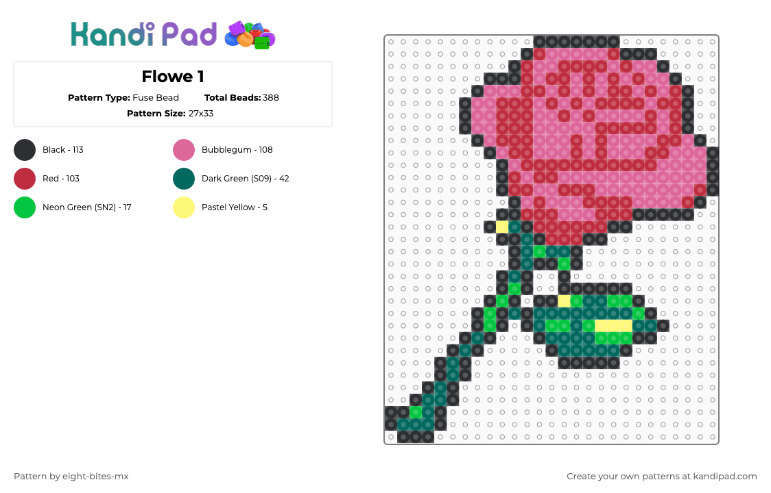 Flowe 1 - Fuse Bead Pattern by eight-bites-mx on Kandi Pad - red,pink,flowers,love